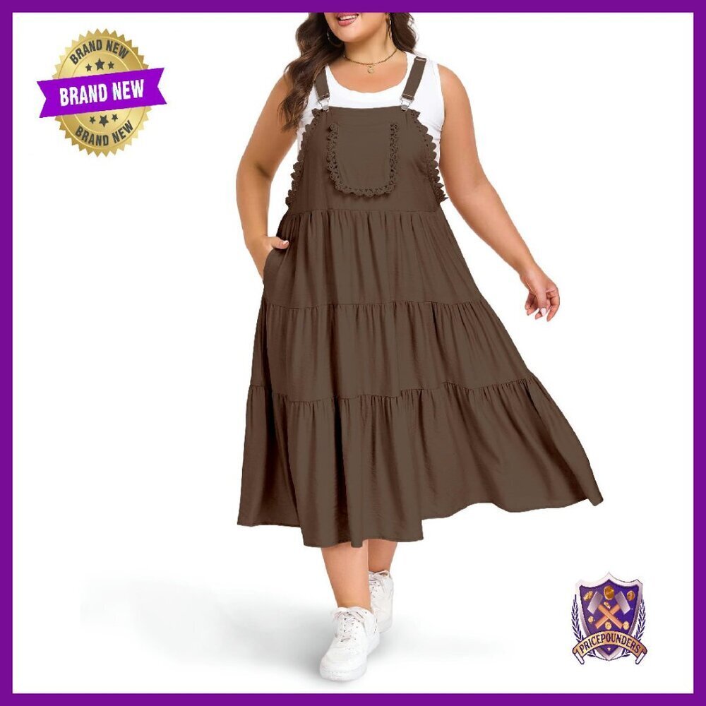 Plus Size Overall Maxi Dress with Pockets Adjustable Straps Loose Fit